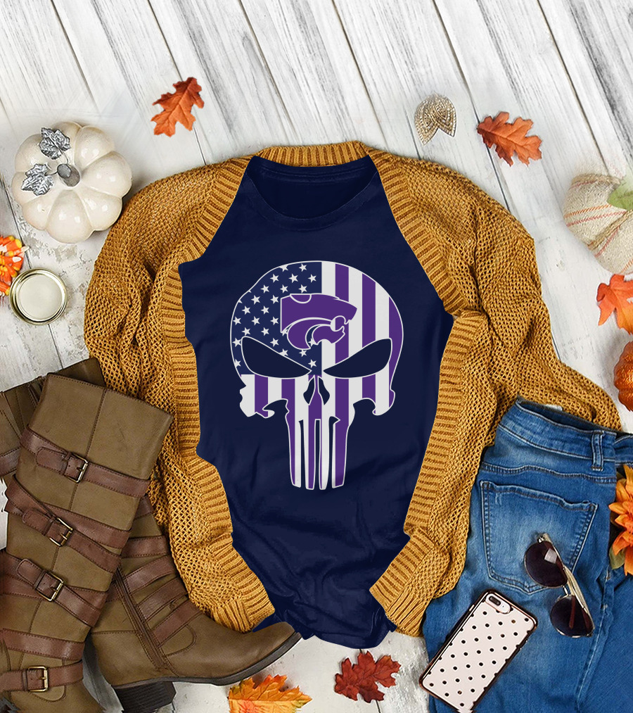 Kansas State Wildcats American Flag Punisher T-Shirt