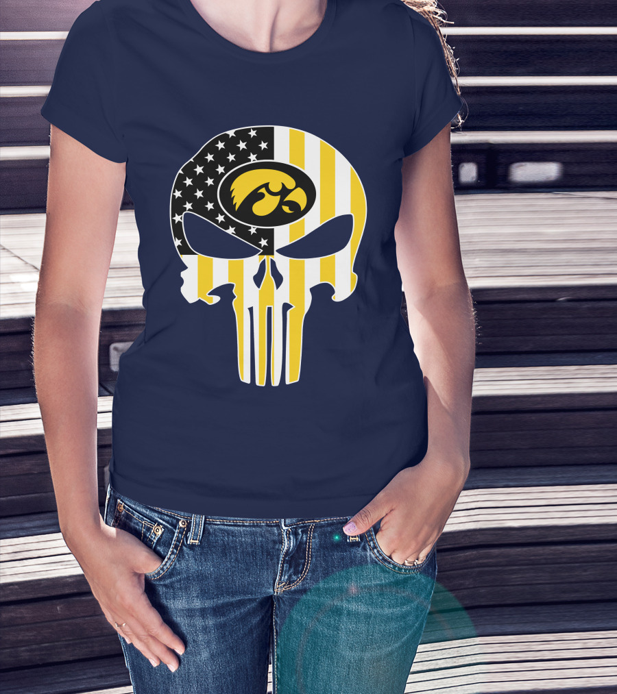 Iowa Hawkeyes The Punisher American Flag Skull T-Shirt