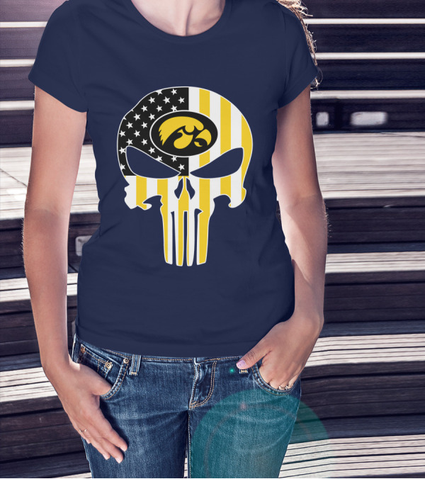 Iowa Hawkeyes The Punisher American Flag Skull T-Shirt
