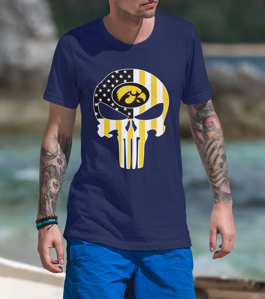 Iowa Hawkeyes The Punisher American Flag Skull T-Shirt