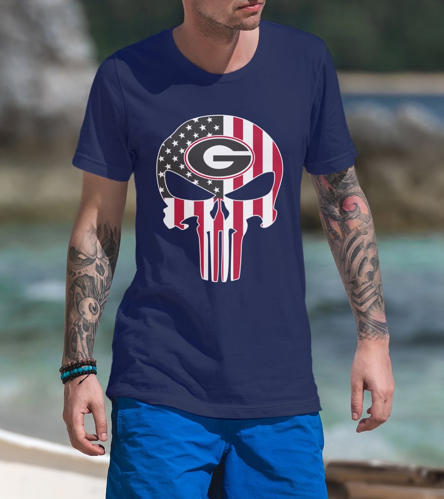 Georgia Bulldogs Punisher Skull American Flag 52 T-Shirt