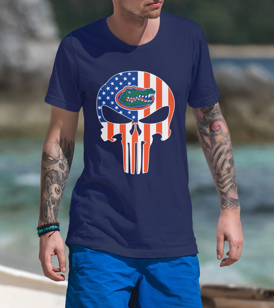 Florida Gators The Punisher American Flag Skull T-Shirt