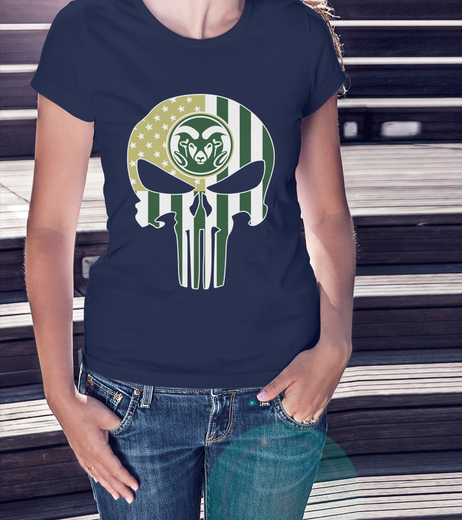 Colorado State Rams The Punisher Skull With American Flag And Ram T-Shirt