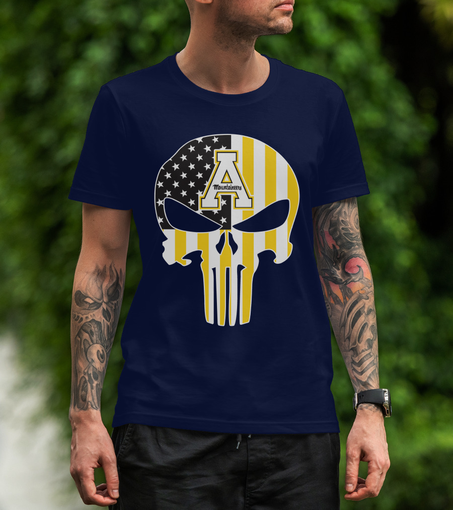 Appalachian State Mountaineers Punisher Skull American Flag T-Shirt