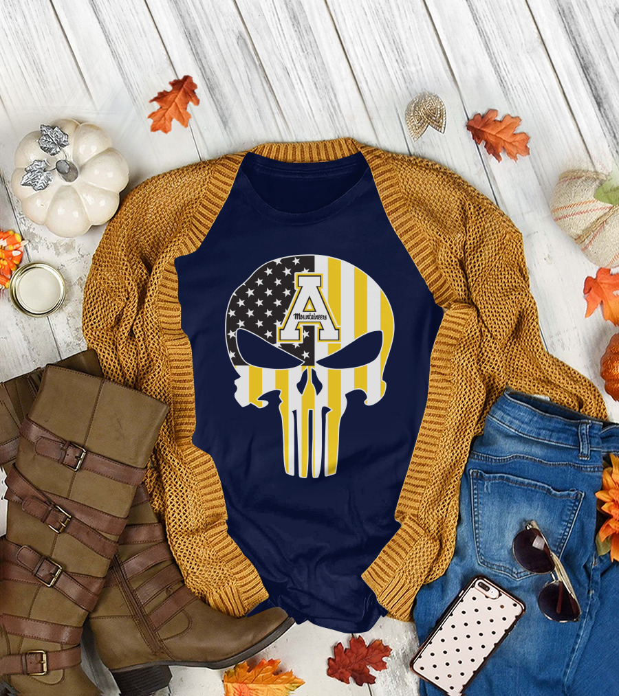 Appalachian State Mountaineers Punisher Skull American Flag T-Shirt