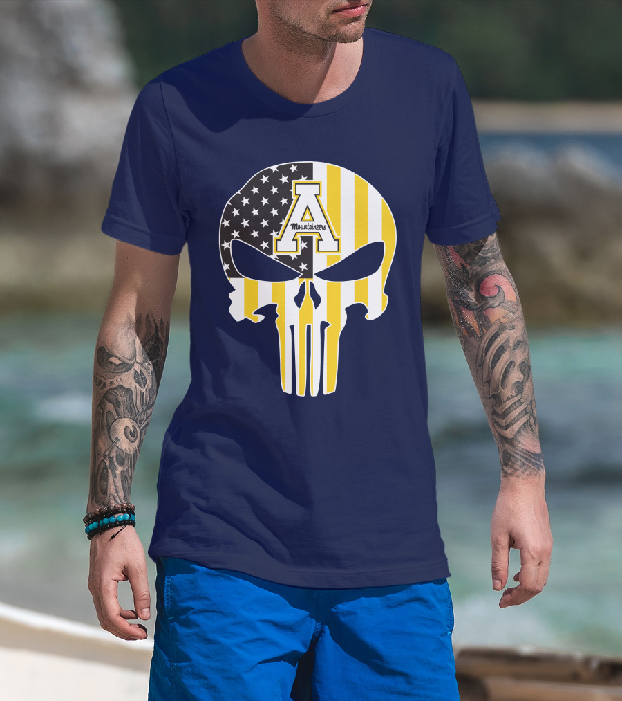Appalachian State Mountaineers Punisher Skull American Flag T-Shirt