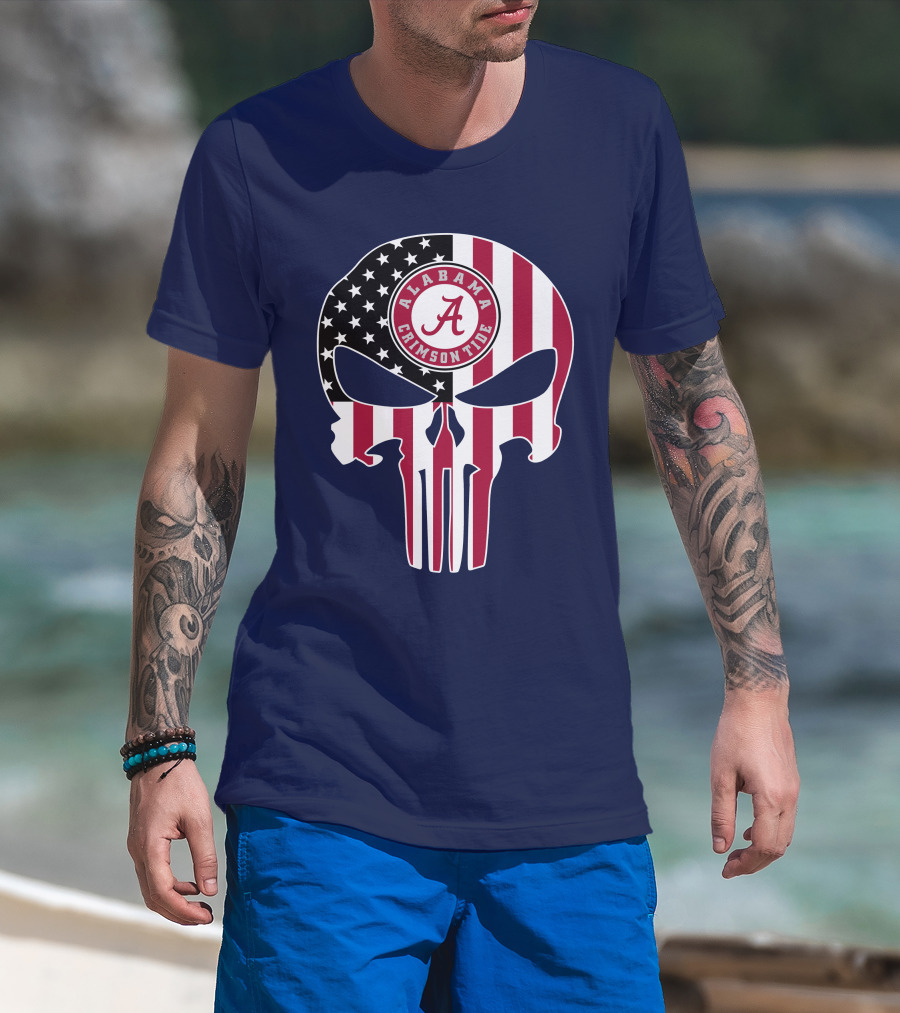 Alabama Crimson Tide Skull American Flag '64 The Punisher T-Shirt