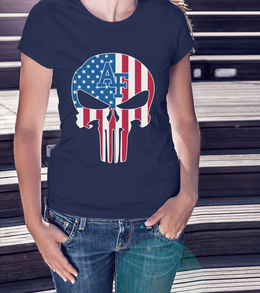 Af 65 Air Force Falcons American Flag Punisher Skull T-Shirt