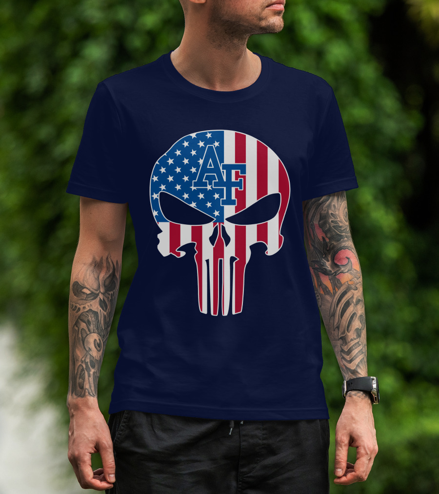 Af 65 Air Force Falcons American Flag Punisher Skull T-Shirt