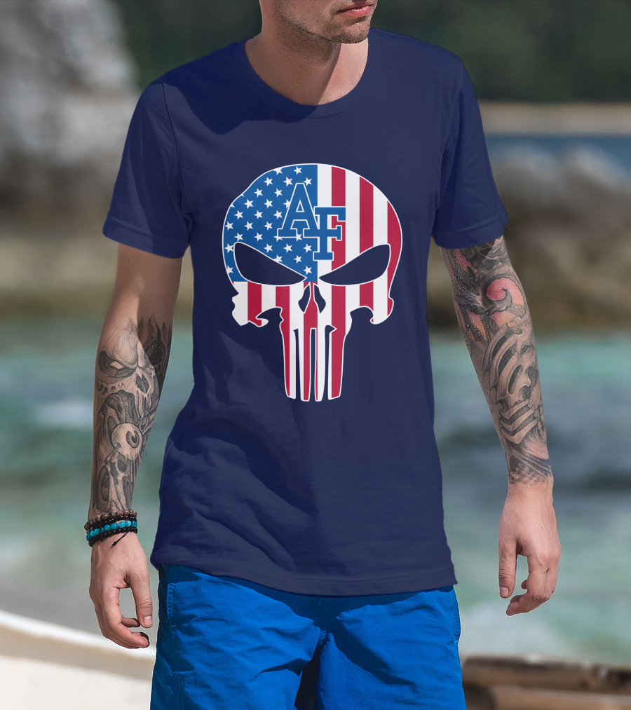 Af 65 Air Force Falcons American Flag Punisher Skull T-Shirt