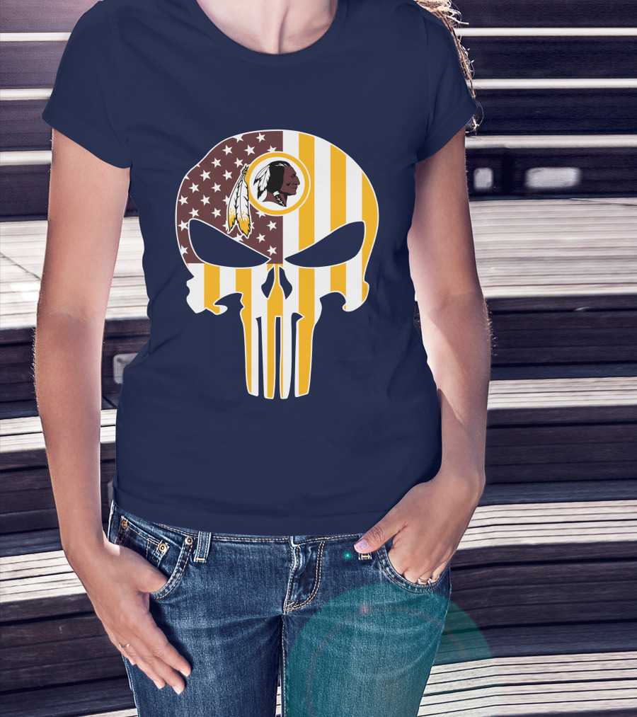 Washington Redskins Punisher Skull American Flag T-Shirt
