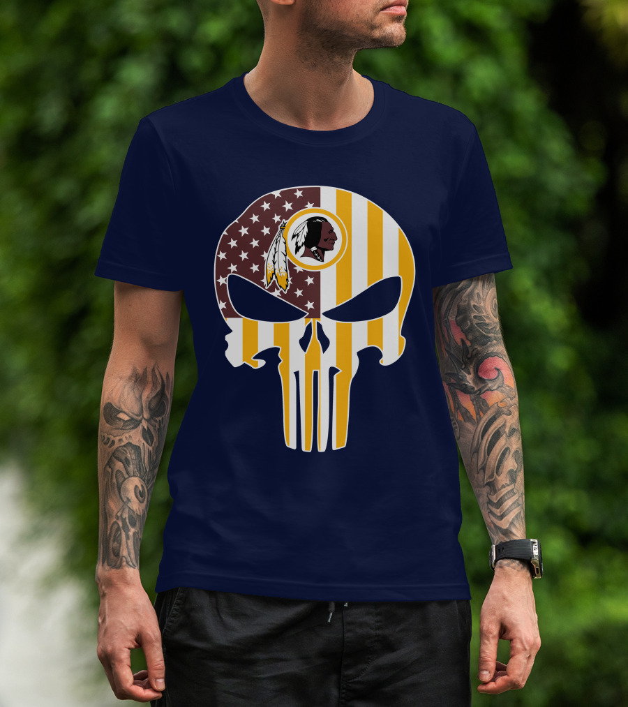 Washington Redskins Punisher Skull American Flag T-Shirt