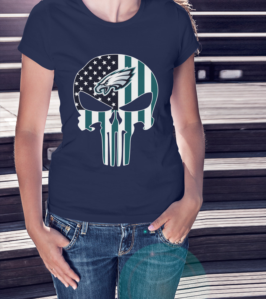 Philadelphia Eagles Punisher Skull American Flag T-Shirt