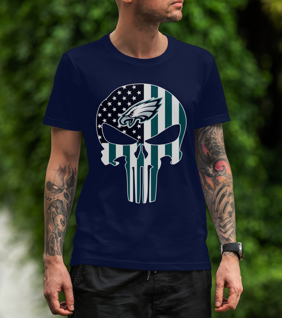 Philadelphia Eagles Punisher Skull American Flag T-Shirt