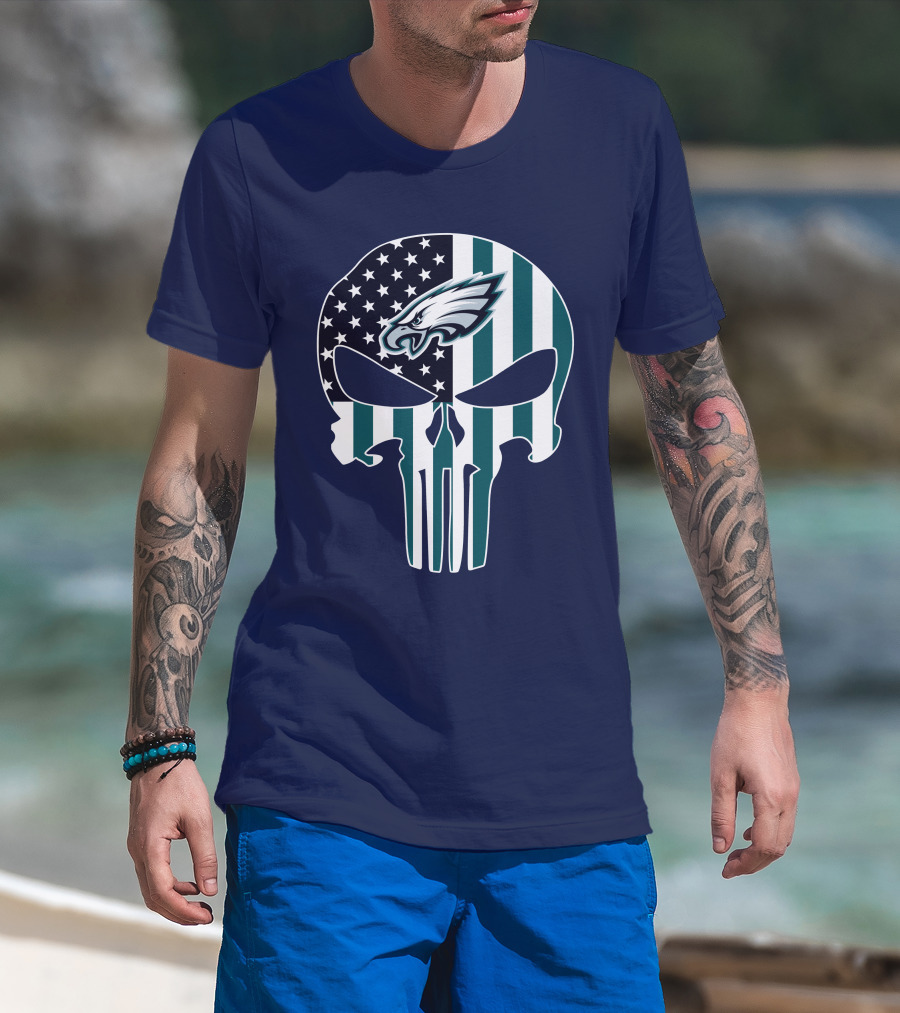 Philadelphia Eagles Punisher Skull American Flag T-Shirt