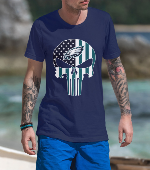 Philadelphia Eagles Punisher Skull American Flag T-Shirt