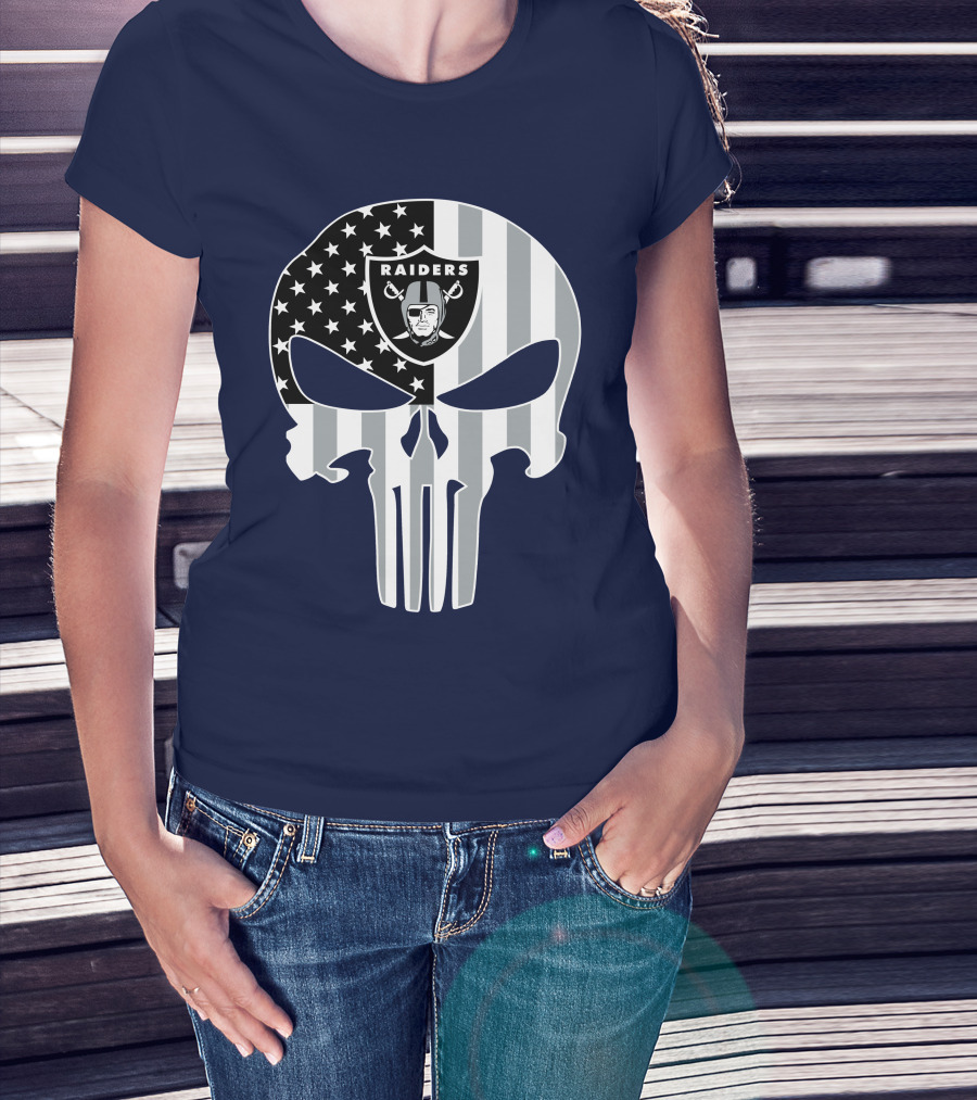 Oakland Raiders Punisher Skull American Flag T-Shirt