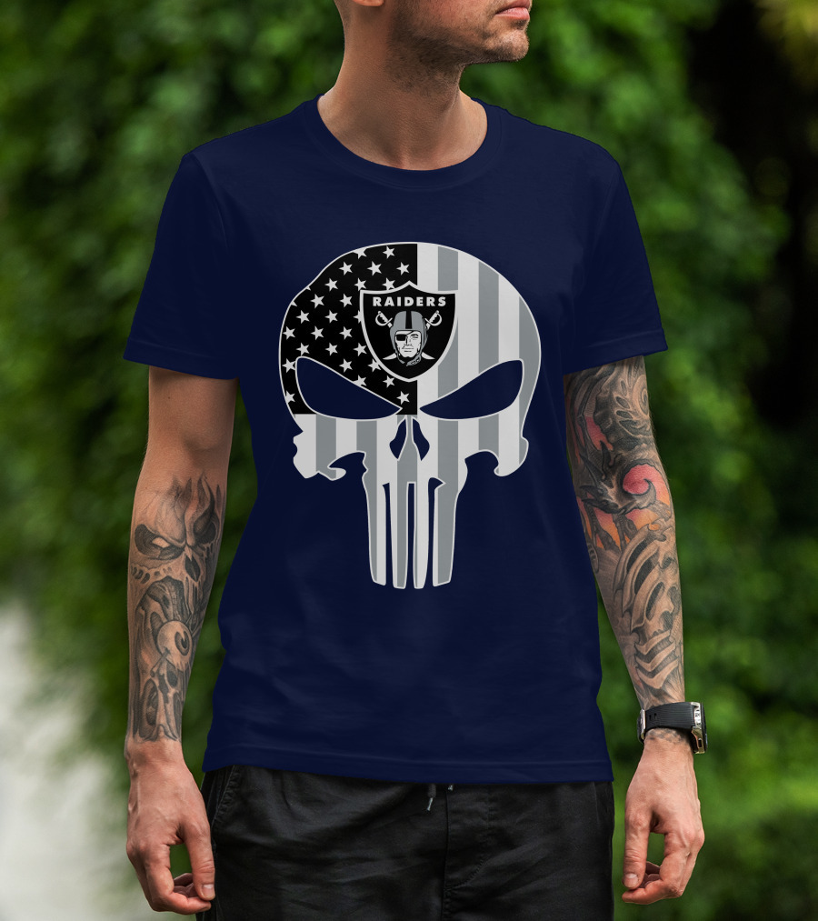 Oakland Raiders Punisher Skull American Flag T-Shirt