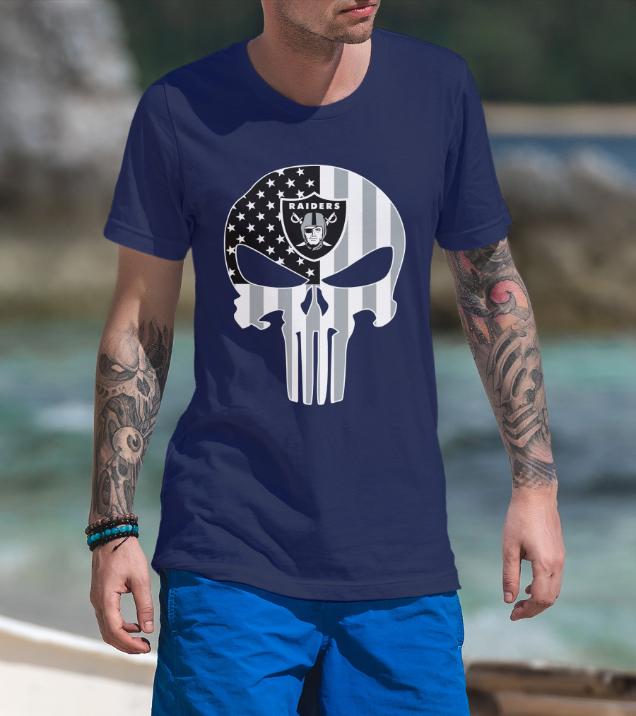Oakland Raiders Punisher Skull American Flag T-Shirt