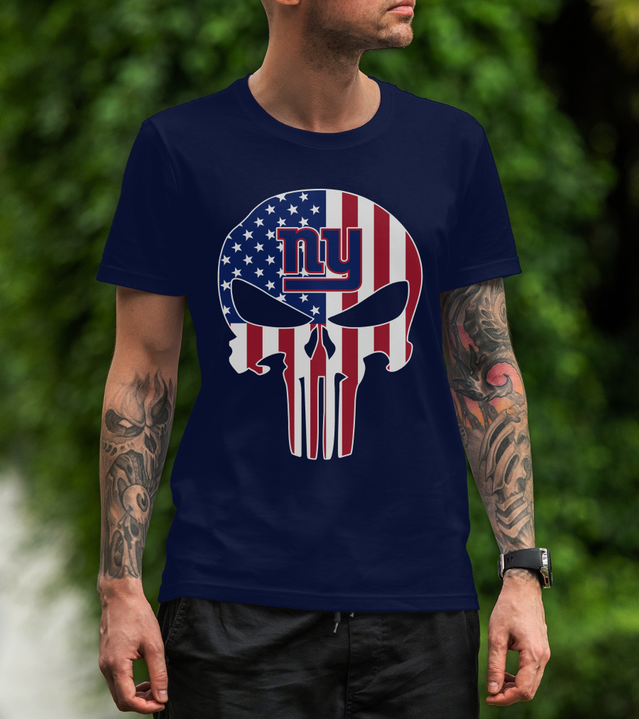 Ny Giants The Punisher American Flag Skull T-Shirt
