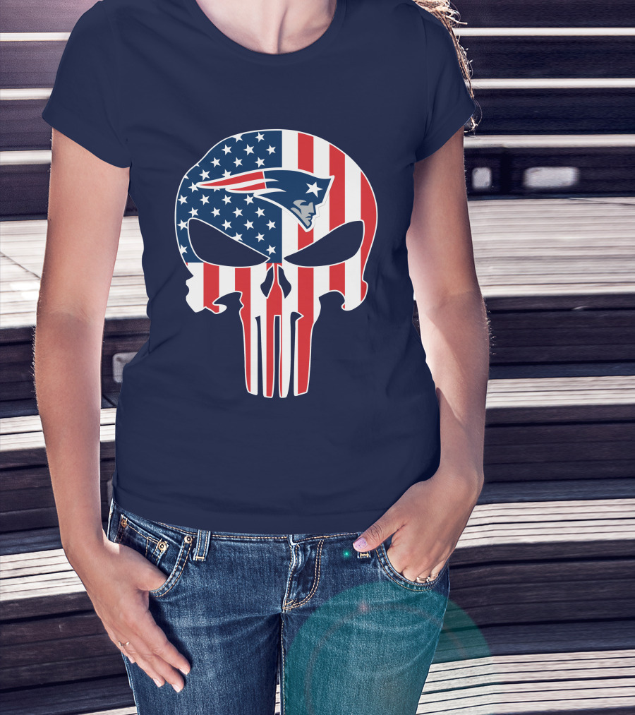 New England Patriots Punisher Skull American Flag T-Shirt