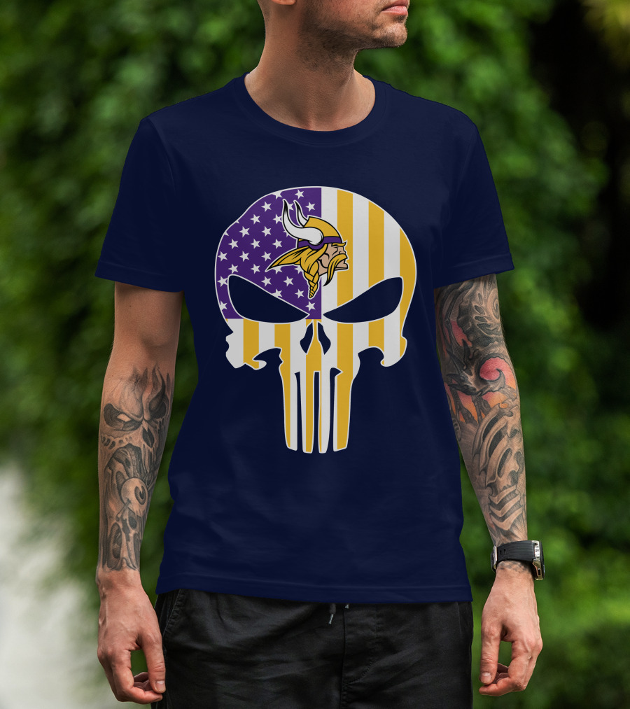 Vikings American Flag Skull Punisher T-Shirt