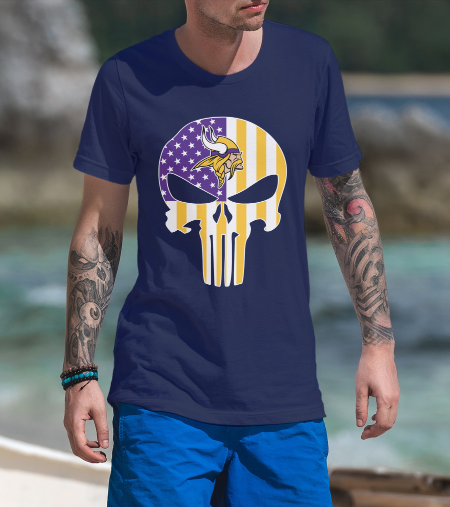 Vikings American Flag Skull Punisher T-Shirt
