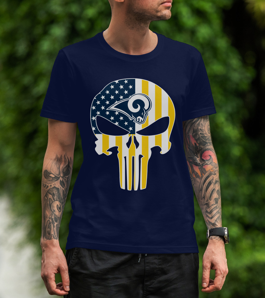 Los Angeles Rams The Punisher American Flag Skull T-Shirt
