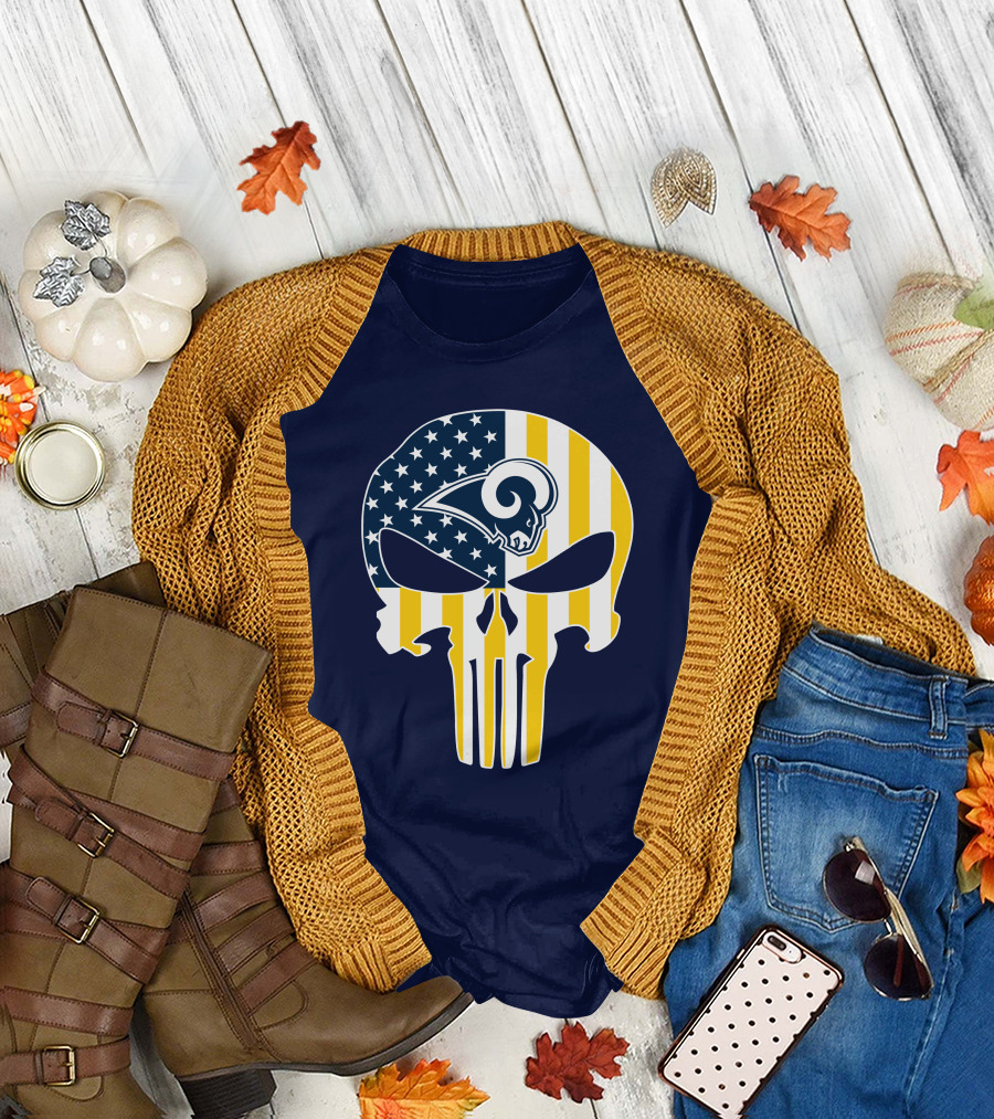 Los Angeles Rams The Punisher American Flag Skull T-Shirt