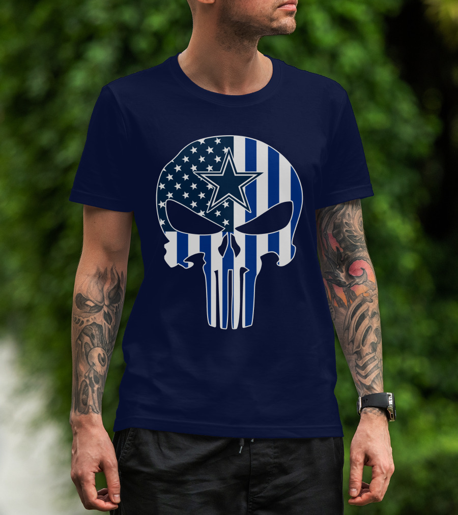 Dallas Cowboys The Punisher Skull American Flag Star Nfl T-Shirt