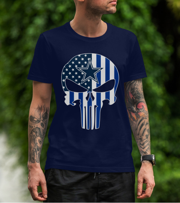 Dallas Cowboys The Punisher Skull American Flag Star Nfl T-Shirt