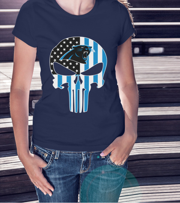 Carolina Panthers The Punisher American Flag T-Shirt