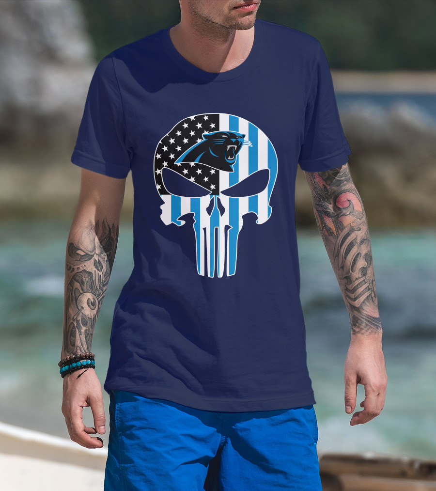 Carolina Panthers The Punisher American Flag T-Shirt