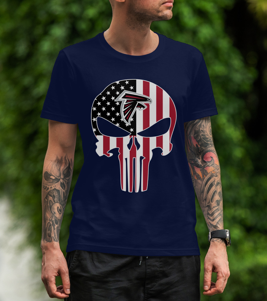 Atlanta Falcons Punisher Skull American Flag T-Shirt