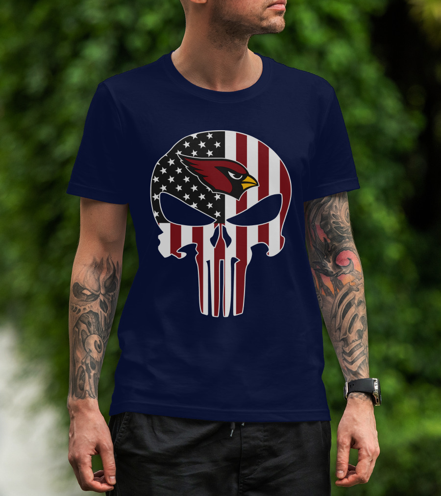 Arizona Cardinals The Punisher American Flag Skull T-Shirt