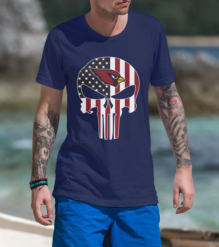 Arizona Cardinals The Punisher American Flag Skull T-Shirt