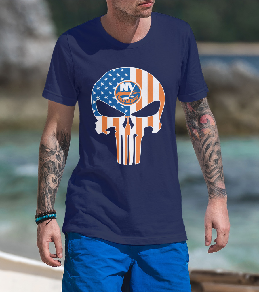 New York Islanders Punisher Skull American Flag T-Shirt