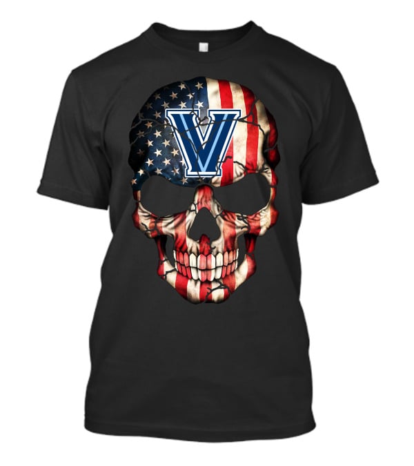 Usa Flag Skull Villanova Wildcats V T-Shirt