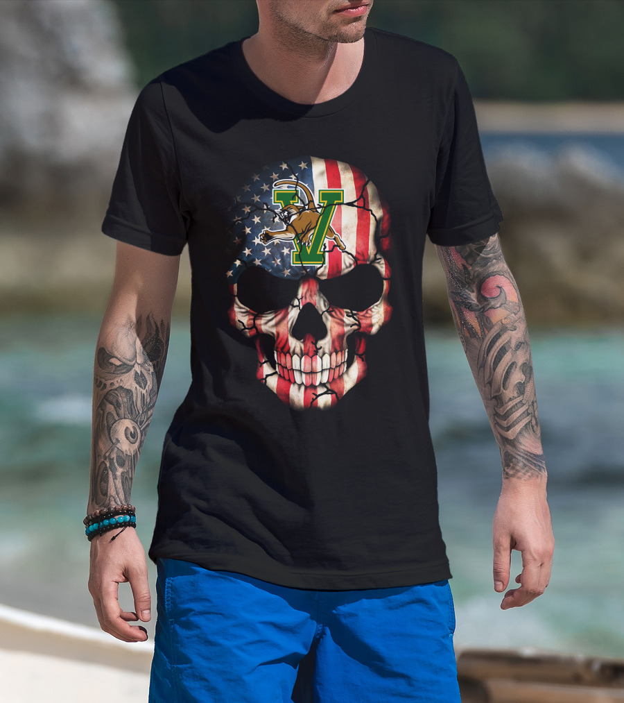 Vermont Catamounts Skull American Flag T-Shirt