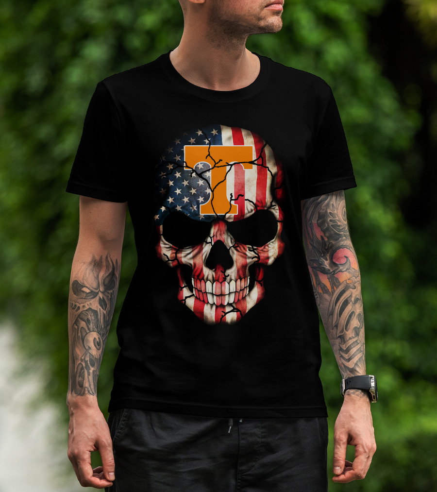 Tennessee Volunteers Skull American Flag T-Shirt