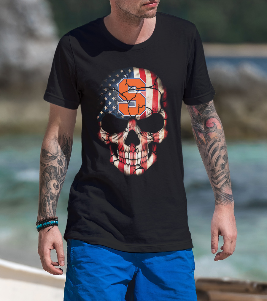 Syracuse Orange Skull American Flag T-Shirt