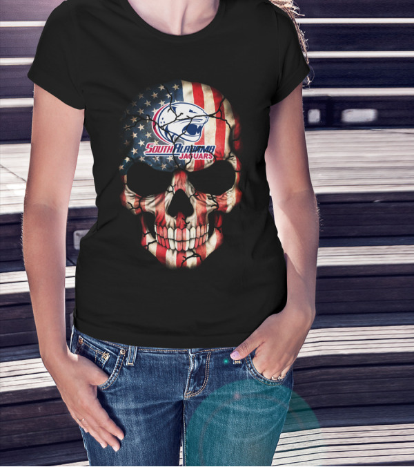 South Alabama Jaguars American Flag Skull T-Shirt