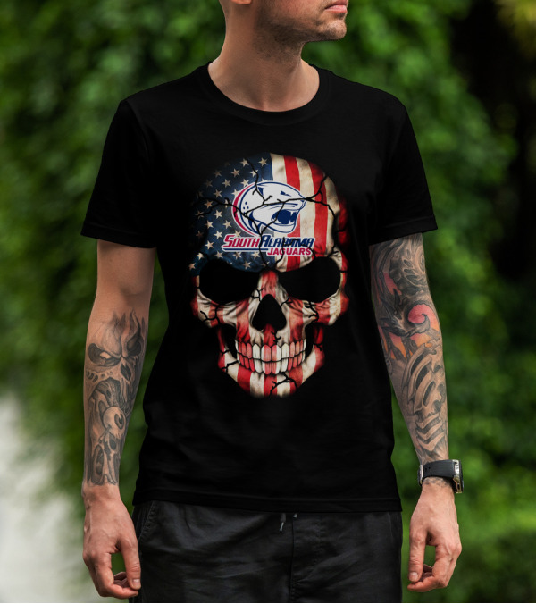 South Alabama Jaguars American Flag Skull T-Shirt