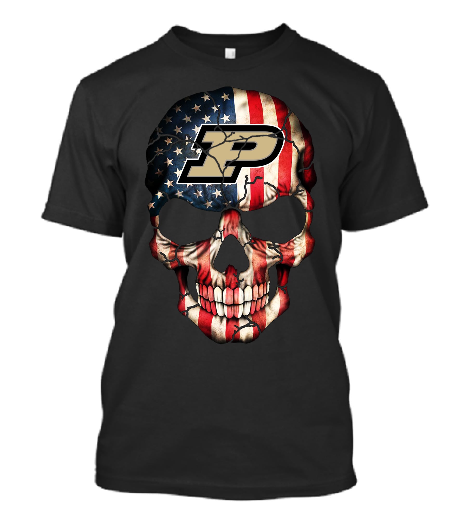 Purdue Boilermakers American Flag Skull T-Shirt