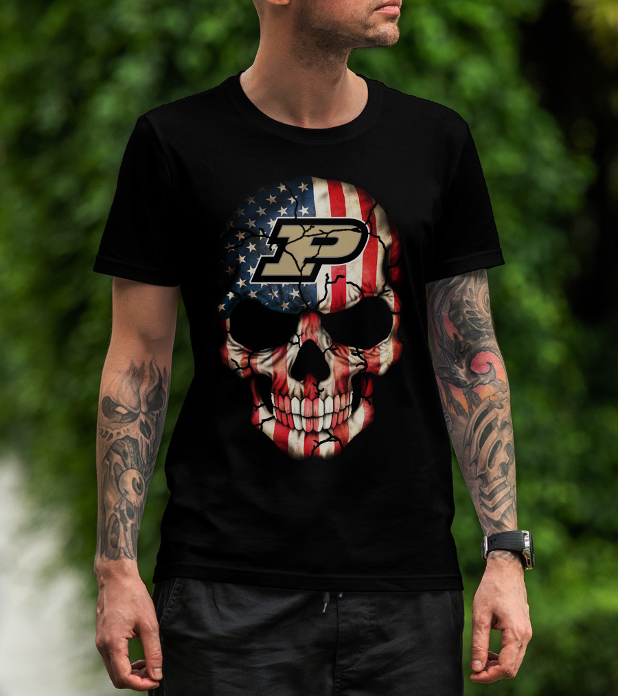 Purdue Boilermakers American Flag Skull T-Shirt
