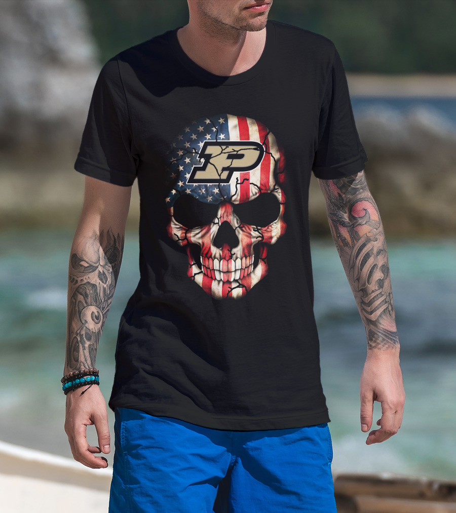 Purdue Boilermakers American Flag Skull T-Shirt