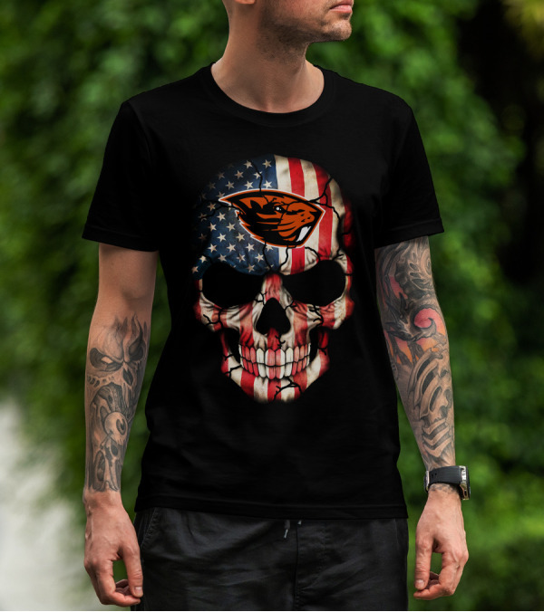 American Flag Skull 45 Oregon State Beavers Football T-Shirt