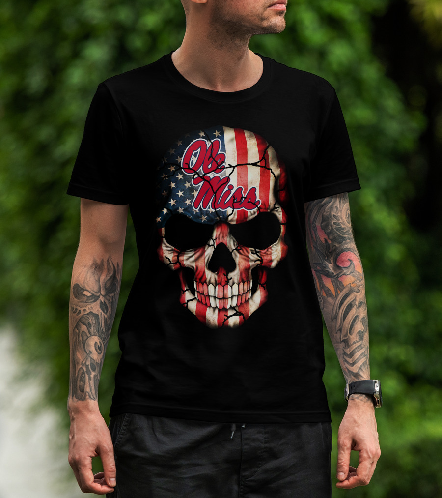 Ole Miss Rebels American Flag Skull T-Shirt
