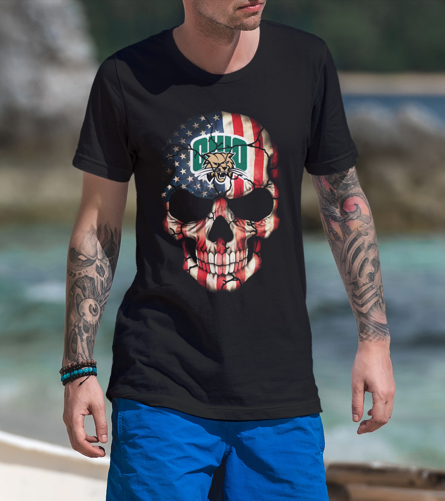 Ohio Bobcats American Flag Skull T-Shirt