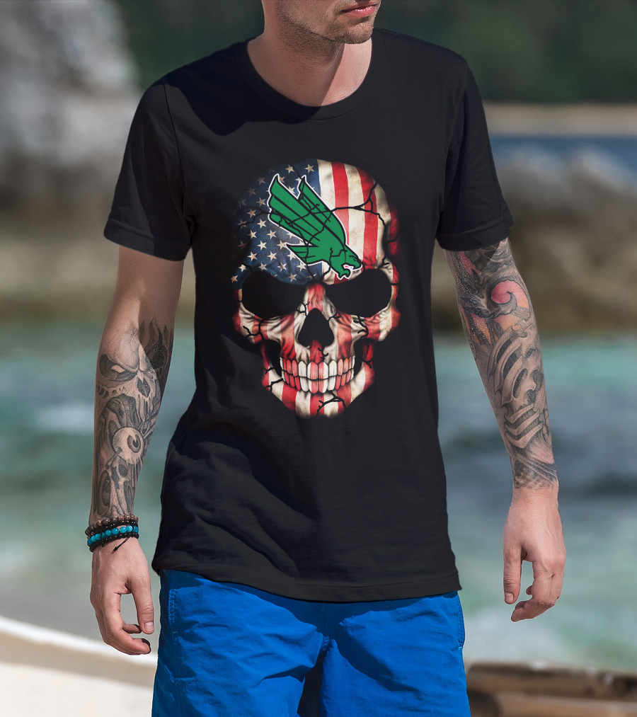North Texas Mean Green American Flag Skull T-Shirt